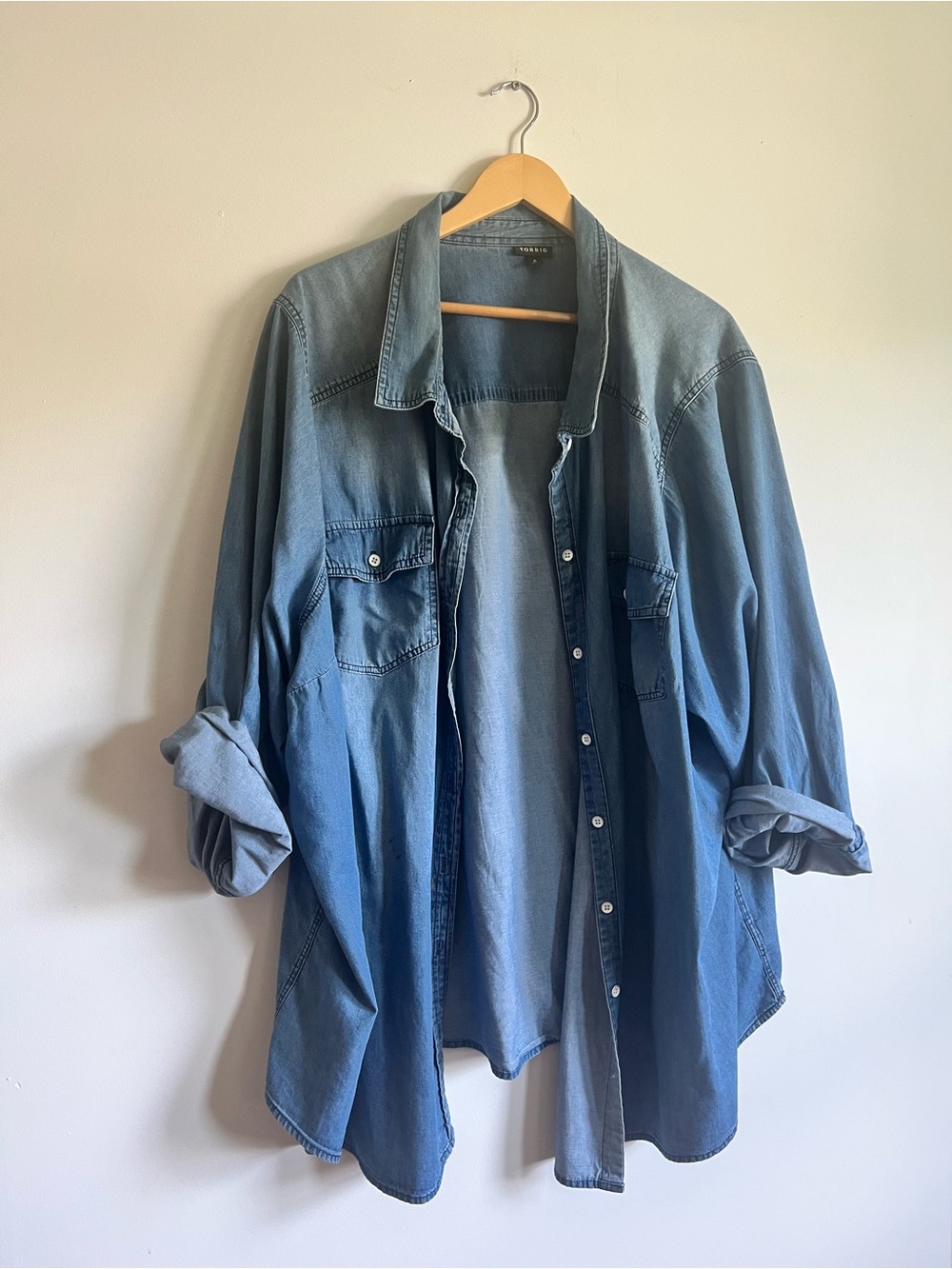 Torrid size 6 or 30W Classic Blue Denim Shirt - Relaxed Fit - Picture 10 of 12